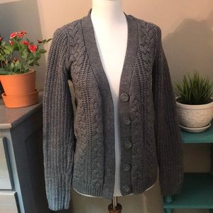 Grey Cable Knit Cardigan Sweater